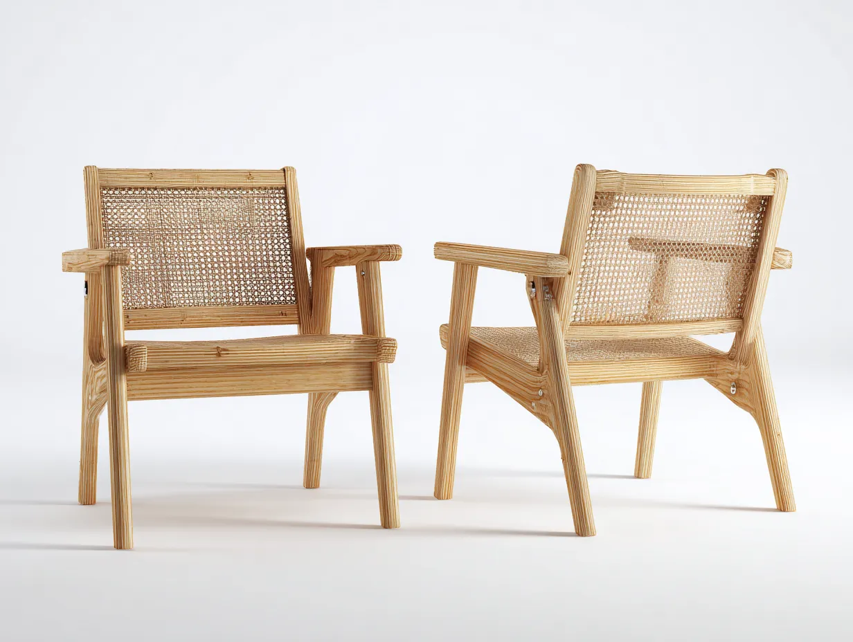 Lot de 2 chaises de loisirs d'extérieur en bois et tressage 64×70×79 cm - beige/bois clair - fauteuils de terrasse avec accoudoirs-Javooroom