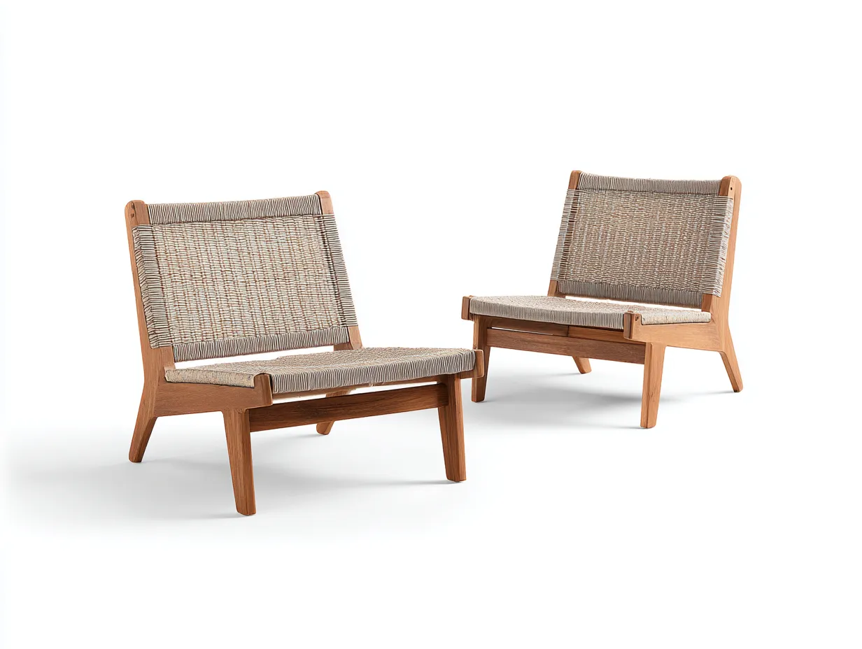 Chaise de loisirs d'extérieur en bois et corde 70×72×75 cm - gris/bois naturel - lot de 2 pour balcon-Javooroom