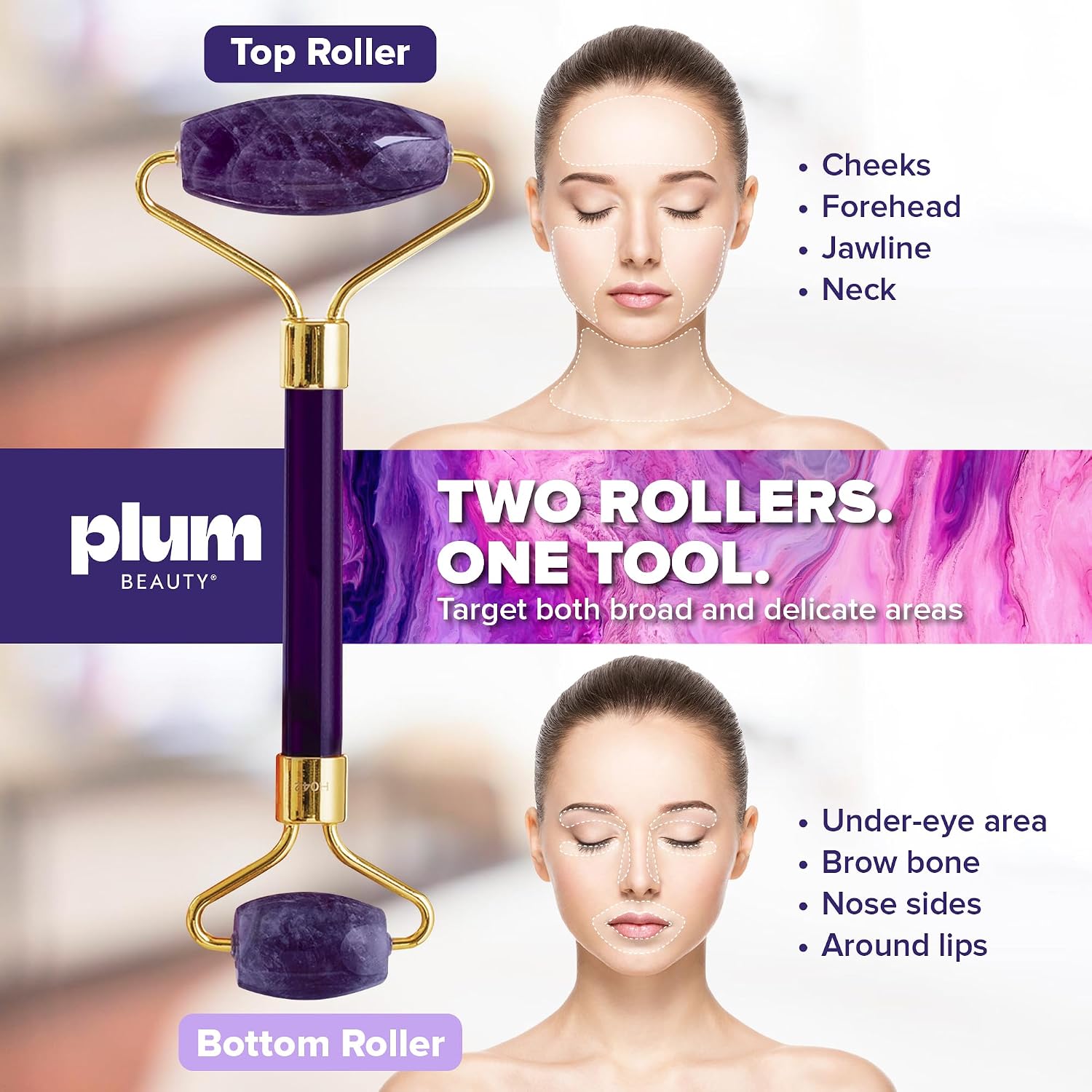 Natural Amethyst Facial Roller Set with Mask Brush Wholesale
