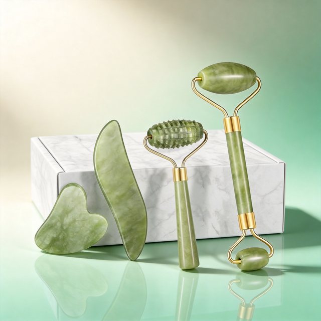 Jade Roller & Gua Sha Gift Set (Natural Stone Kit)