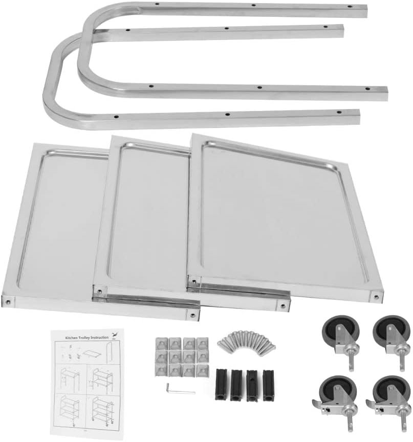 3 Tier Stainless Steel Serving Catering Trolley Wheels Utility Cart Kitchen Cart Serving Trolley with Locking Wheels for Kitchen Hotels - 750x400x835MM