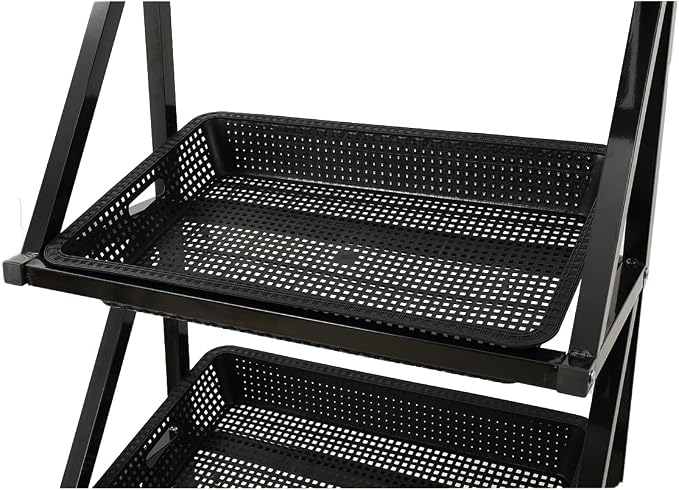 Fruit Vegetable Organizer Metal Frame Basket Stand, Heavy Steel Structure, Open Grid Airflow Storage, 5 Tier Display Rack for Supermarket Kitchen Retail Use