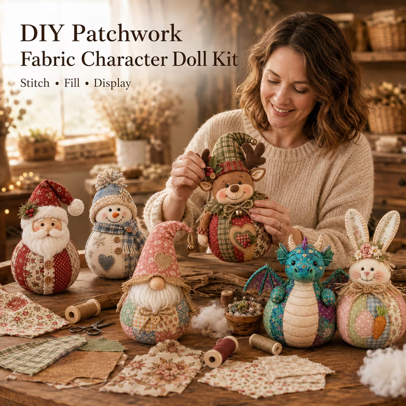 🔥Last Day 49% OFF - 🎄🎅Patchwork Fabric Doll DIY Kit | ✨Create a Cozy Handmade Character for Every Season!-festiveusa
