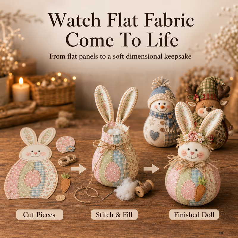 🔥Last Day 49% OFF - 🎄🎅Patchwork Fabric Doll DIY Kit | ✨Create a Cozy Handmade Character for Every Season!-festiveusa