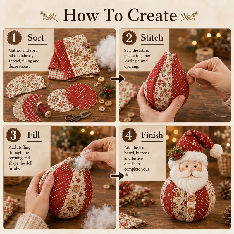🔥Last Day 49% OFF - 🎄🎅Patchwork Fabric Doll DIY Kit | ✨Create a Cozy Handmade Character for Every Season!-festiveusa