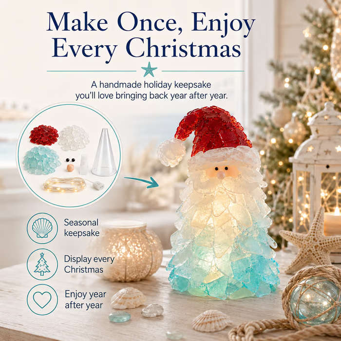 🔥Last Day 49% OFF – 🎅 Beginner-Friendly DIY Lighted Sea Glass Santa Christmas Decor Kit | Complete Kit with Sea Glass Pieces, Warm Fairy Lights & Step-by-Step Guide Included 💕-festiveusa