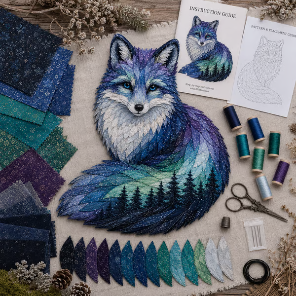 🔥LAST DAY 50% OFF - 🐻Northern Lights Wildlife DIY Patchwork Kit | Aurora Layered Fabric Art, Beginner Sewing Decor & Handmade Nature Gift-festiveusa