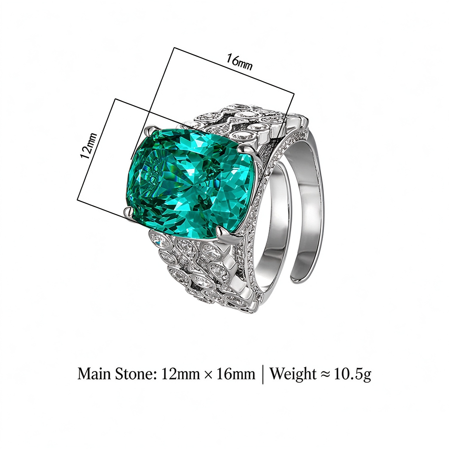 Luxury Carved Wide Band Cocktail Ring, Cushion Cut Color Gemstone Statement Ring