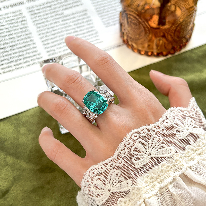 Luxury Carved Wide Band Cocktail Ring, Cushion Cut Color Gemstone Statement Ring