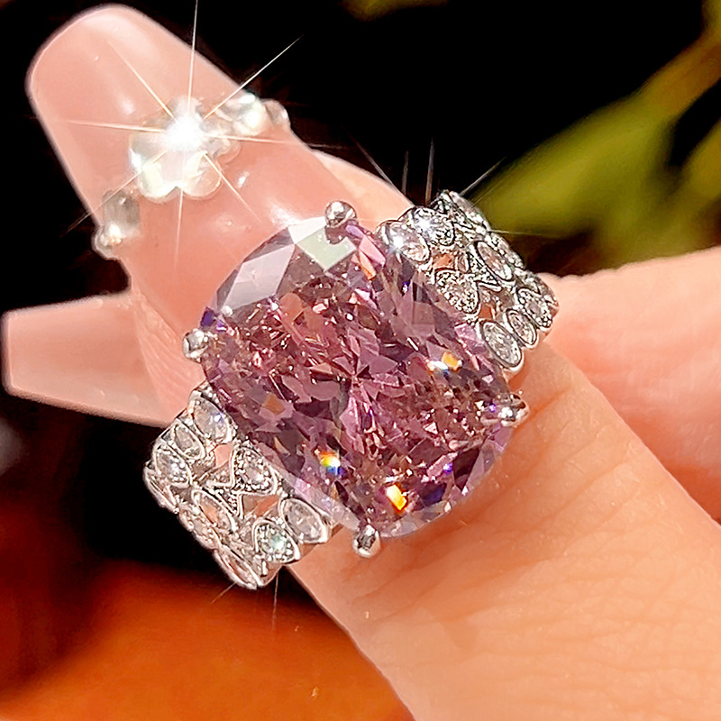 Luxury Carved Wide Band Cocktail Ring, Cushion Cut Color Gemstone Statement Ring