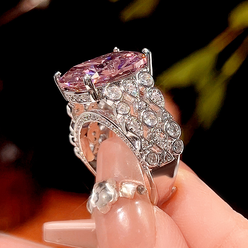 Luxury Carved Wide Band Cocktail Ring, Cushion Cut Color Gemstone Statement Ring