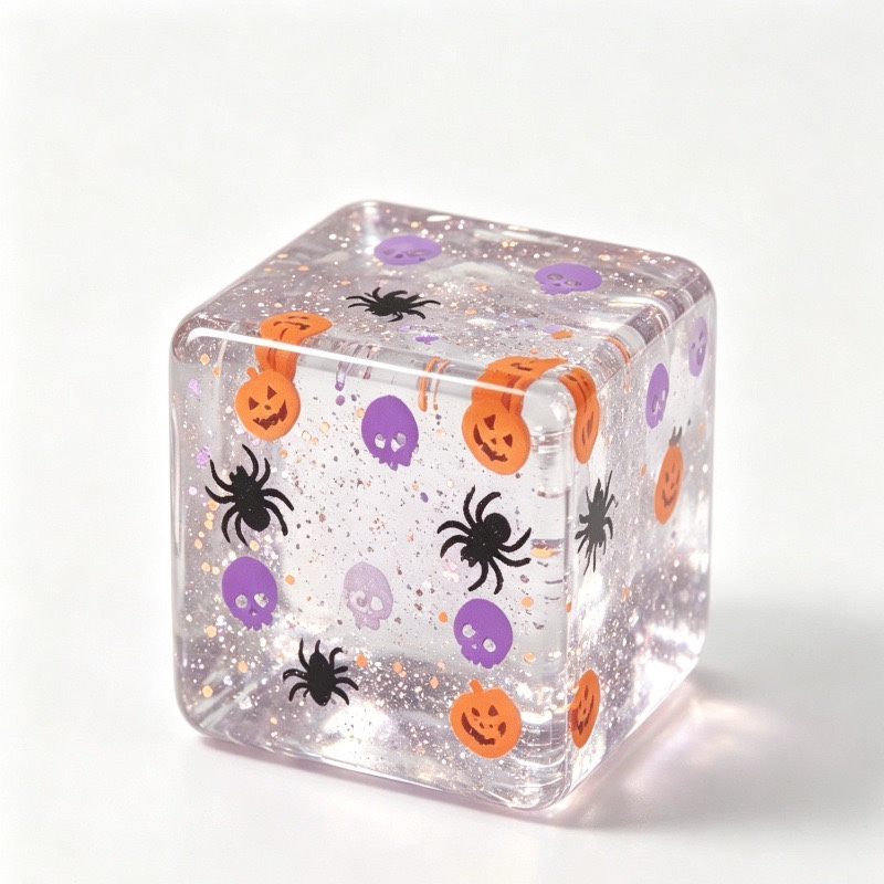 
Halloween Cube Glitter Squeeze Squish Toy, Pumpkin Spider Skull Sensory Fidget Stress Relief Toy

