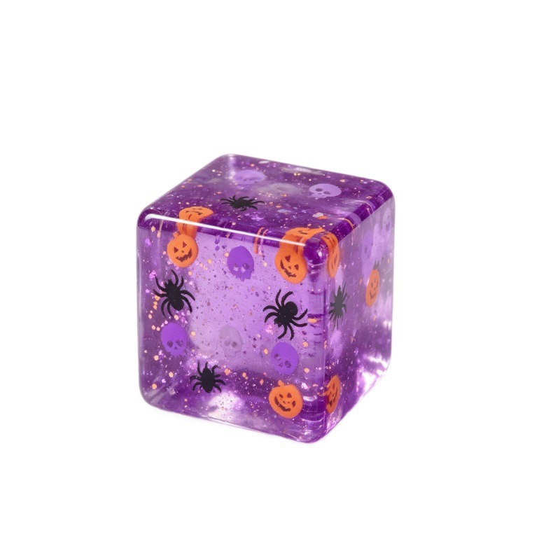 
Halloween Cube Glitter Squeeze Squish Toy, Pumpkin Spider Skull Sensory Fidget Stress Relief Toy

