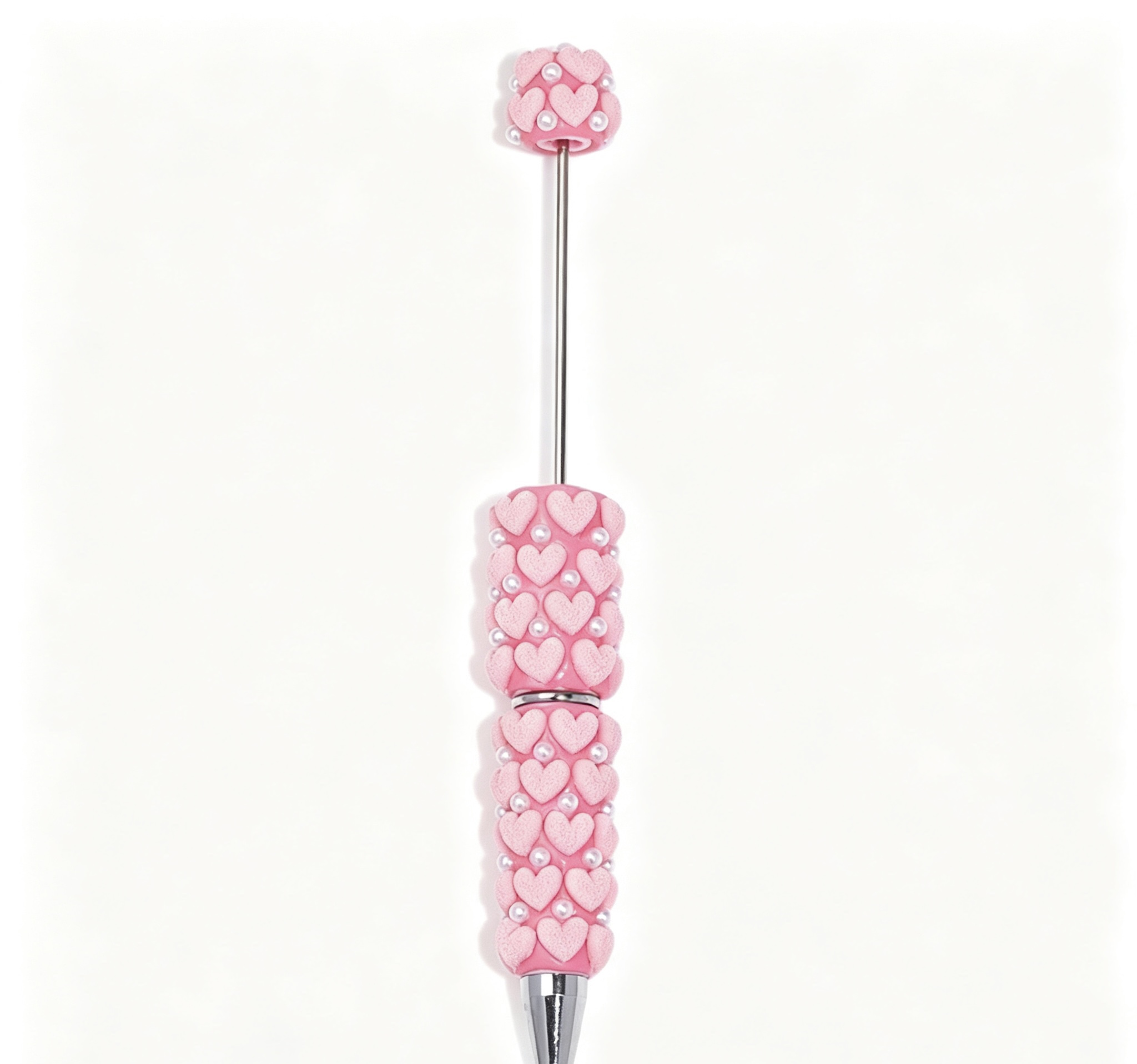Pink Angel Heart Beaded Pen, Handmade Fluffy Pom Pom Decorative Ballpoint Pen, Kawaii Girls Stationery Gift