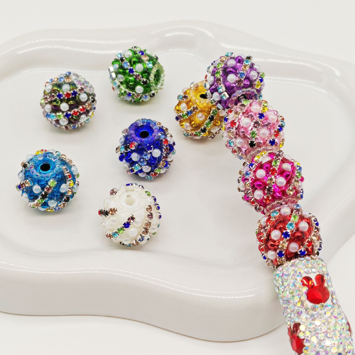 Multi-color Rhinestone Pearl Spacer Bead, DIY Bling Craft Bead for Pen Making & Jewelry Accessories