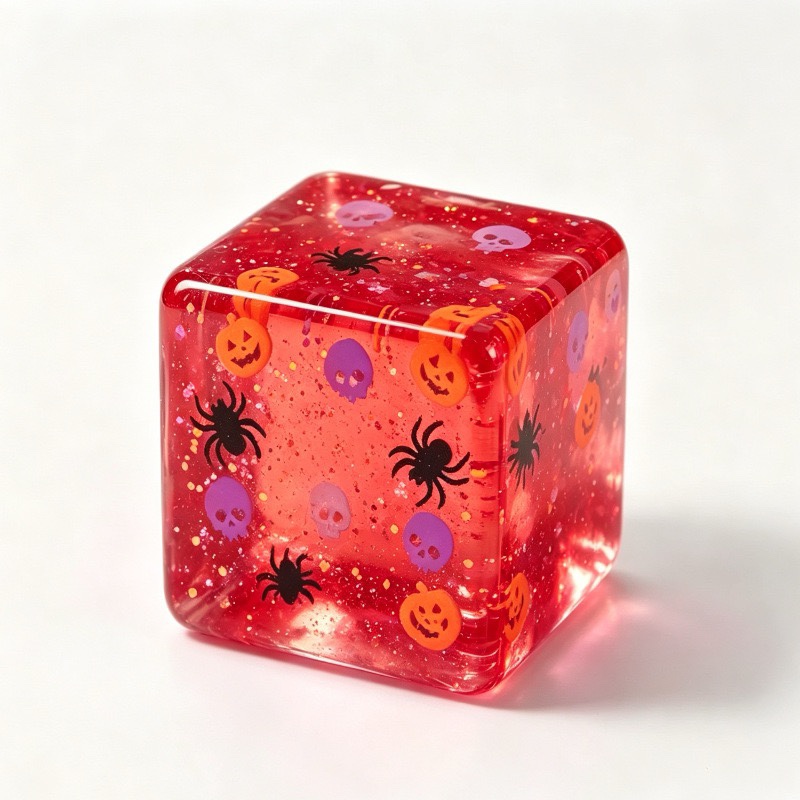 
Halloween Cube Glitter Squeeze Squish Toy, Pumpkin Spider Skull Sensory Fidget Stress Relief Toy


