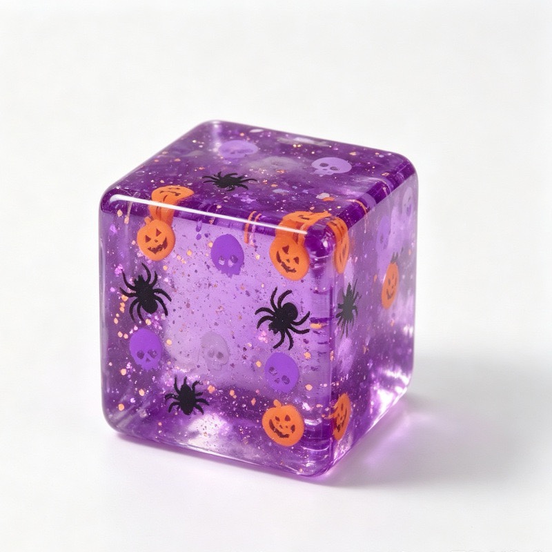 
Halloween Cube Glitter Squeeze Squish Toy, Pumpkin Spider Skull Sensory Fidget Stress Relief Toy

