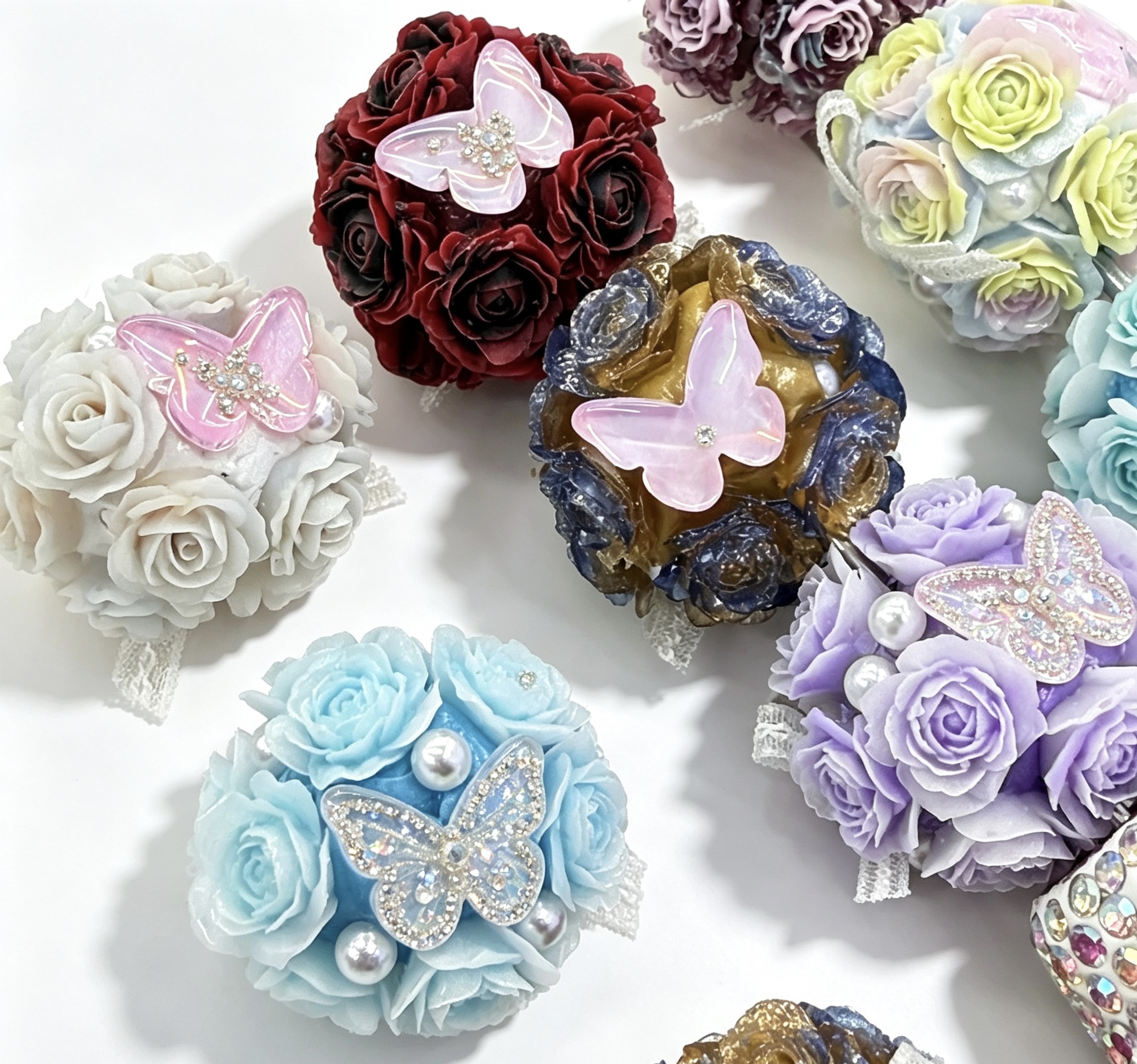 Handmade Rose Flower Beaded Pen, Cartoon Doll Bling Rhinestone Ballpoint Pen, Kawaii Floral Stationery Gift for Girls