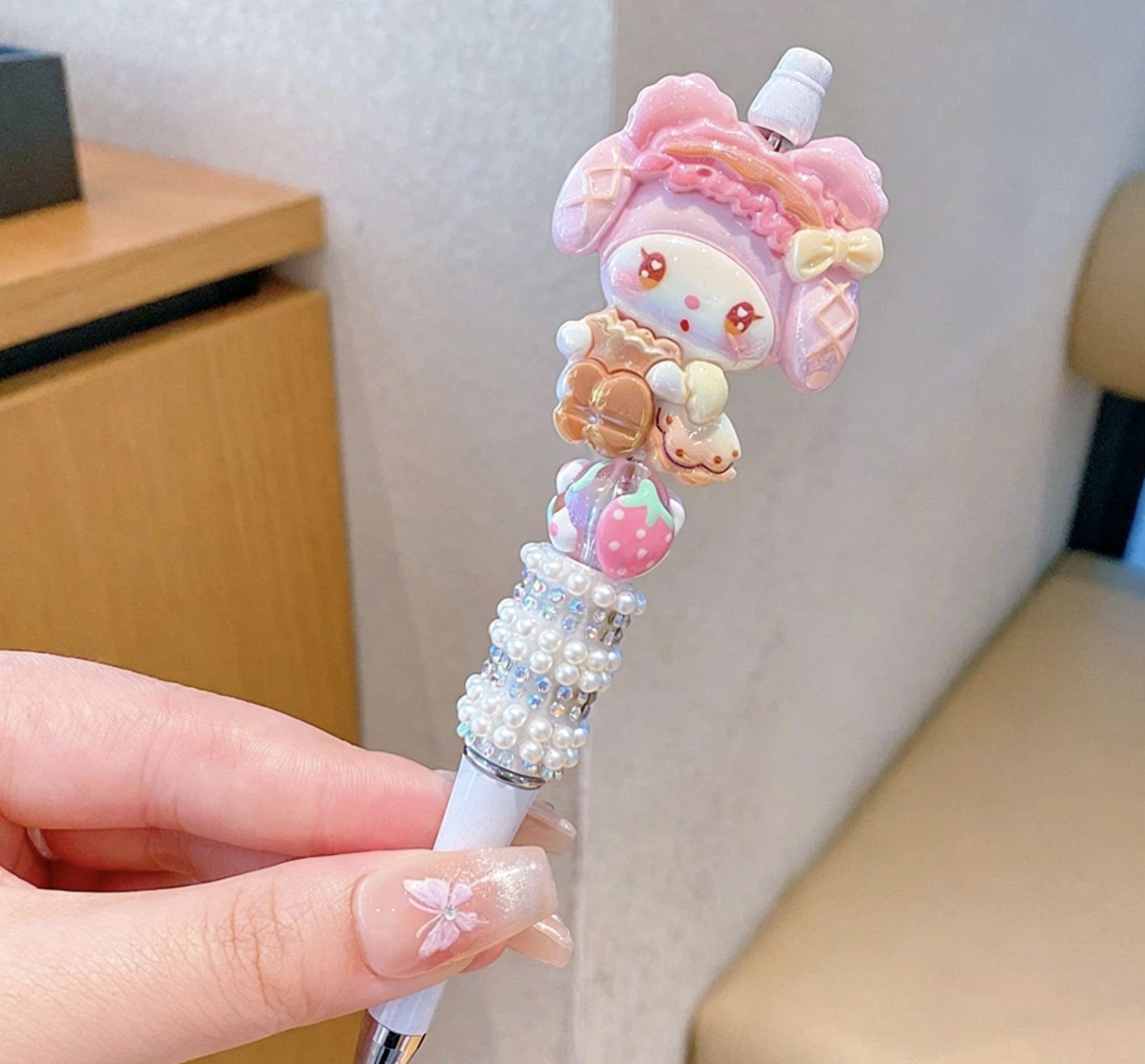 Lace My Melody Doll Beaded Ballpoint Pen, Handmade DIY Bead Pen Cute Stationery Gift
