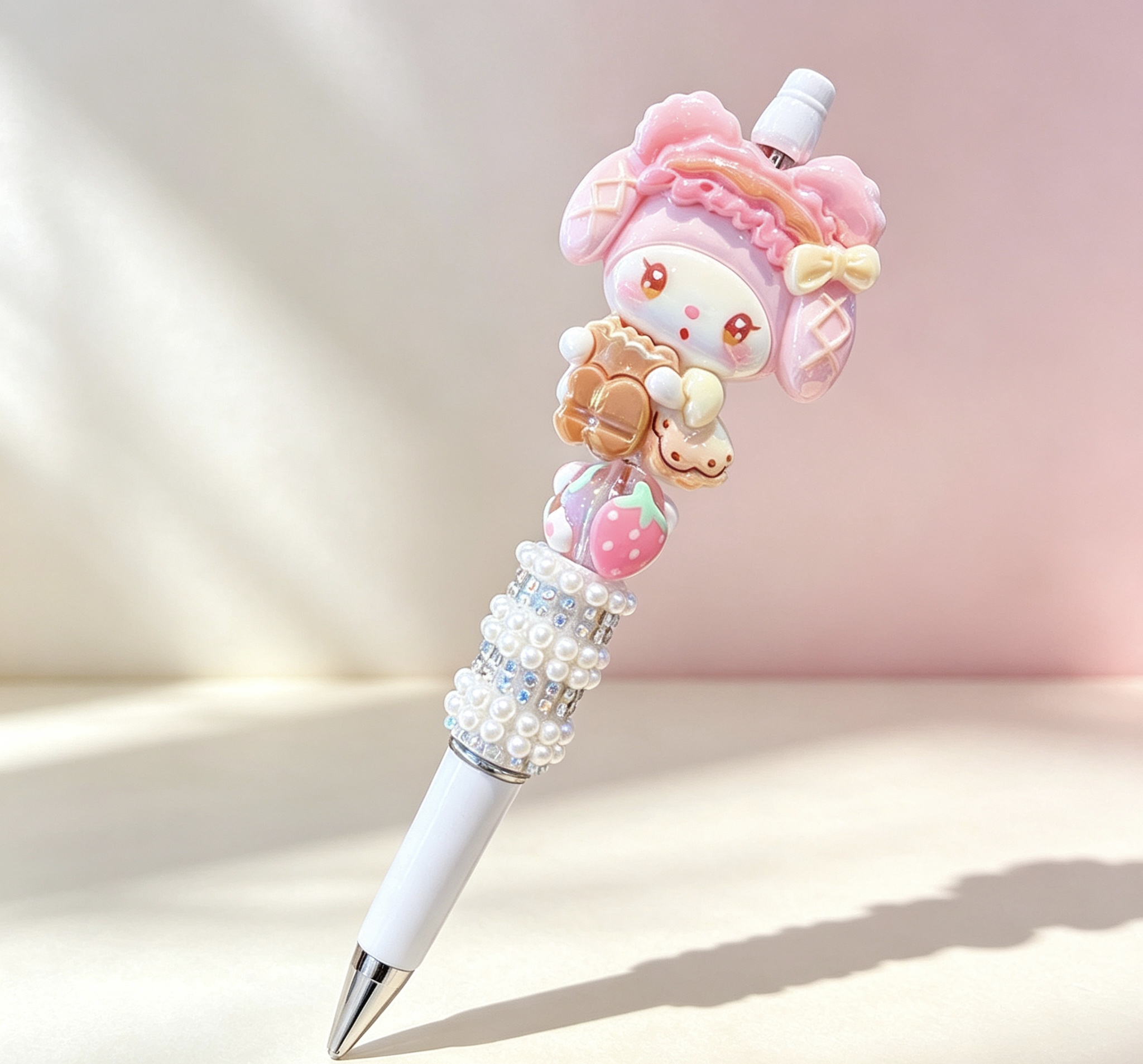 Lace My Melody Doll Beaded Ballpoint Pen, Handmade DIY Bead Pen Cute Stationery Gift
