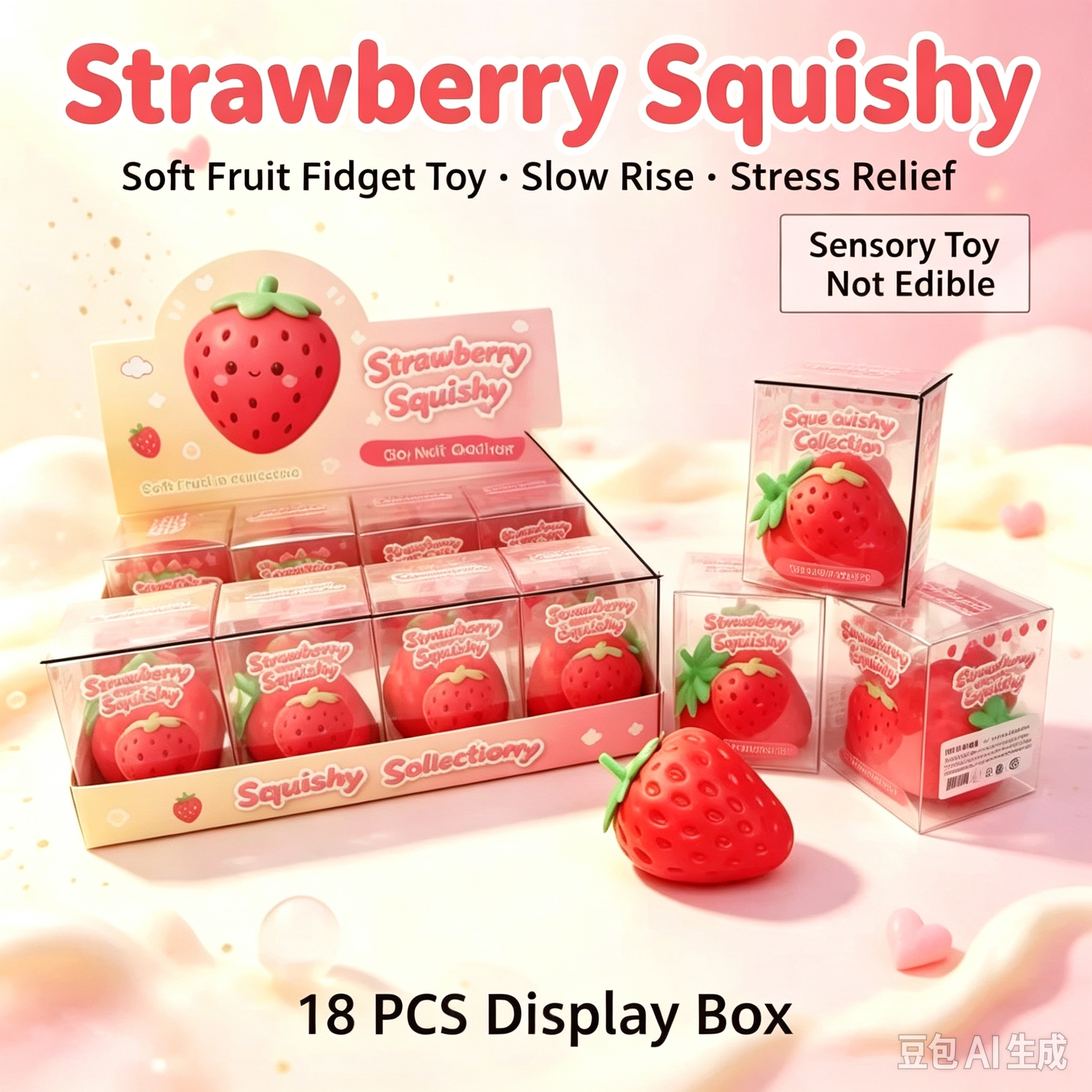 Cute Strawberry Squishy Fidget Toy, Soft Squeeze Stress Relief Toy