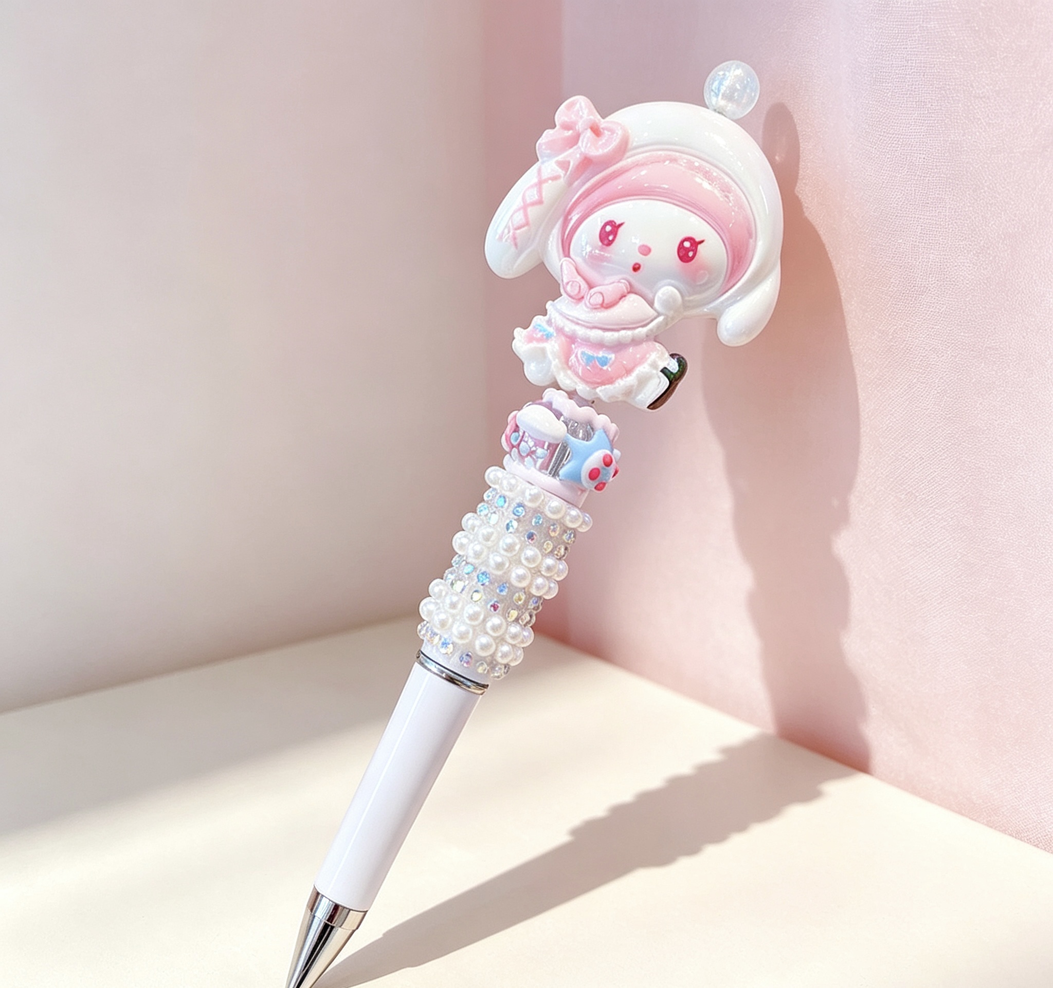 Hood My Melody Doll Beaded Ballpoint Pen, Handmade DIY Bead Pen Cute Stationery Gift

