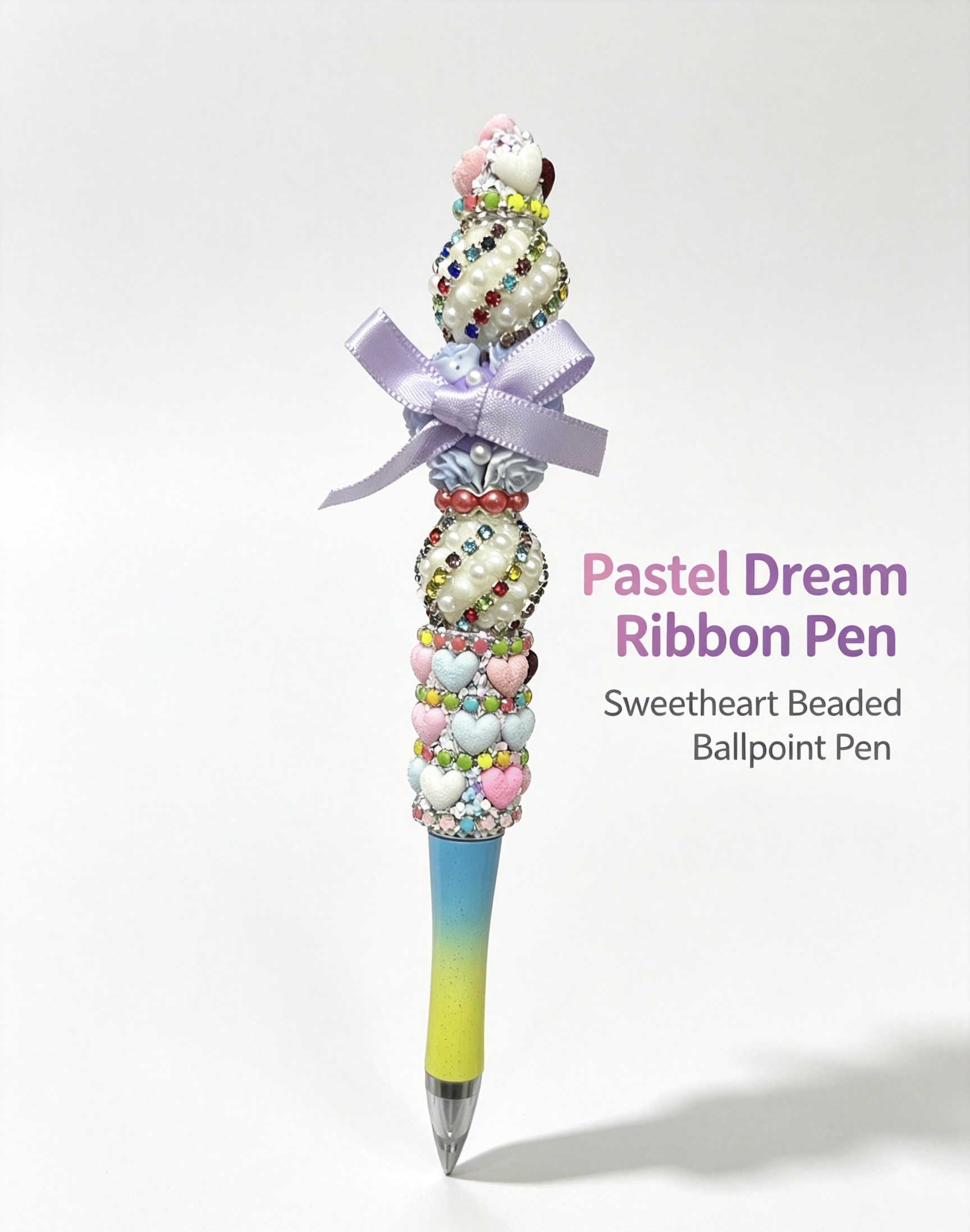 Trendy DIY Beaded Ballpoint Pen, Pastel Dream Ribbon Pen, Handmade Sweetheart Decorative Stationery Gift