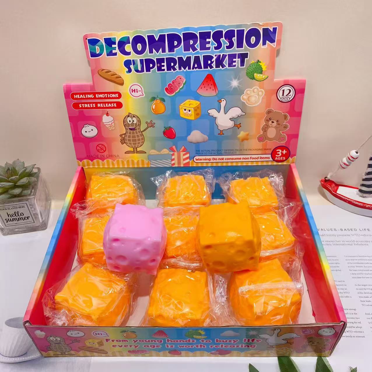 Cheese Cube Squishy Toy, Soft Squeeze Simulation Cheese Fidget Stress Relief Toy