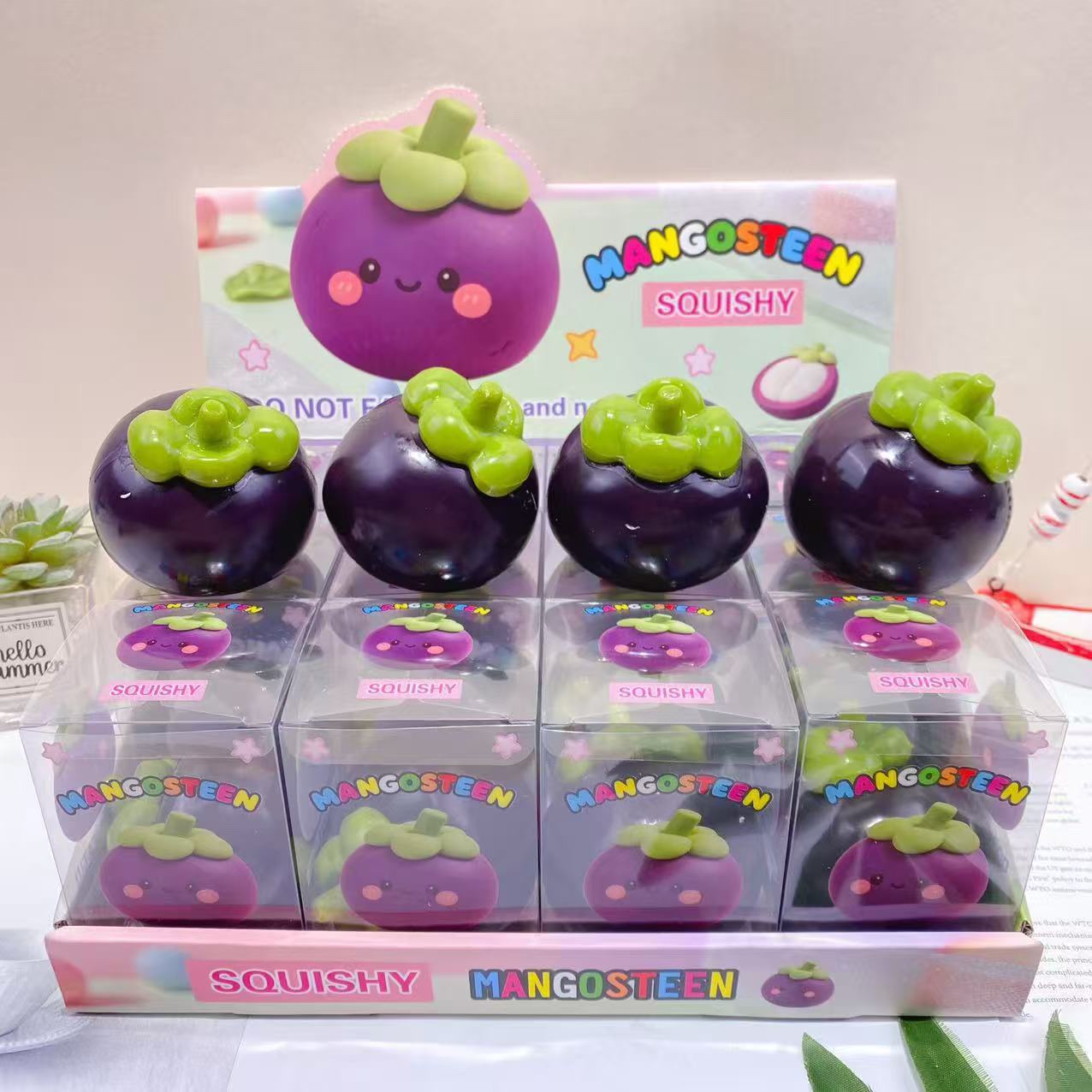 Mangosteen Squishy Toy, Cute Simulation Fruit Soft Squeeze Fidget Stress Relief Toy