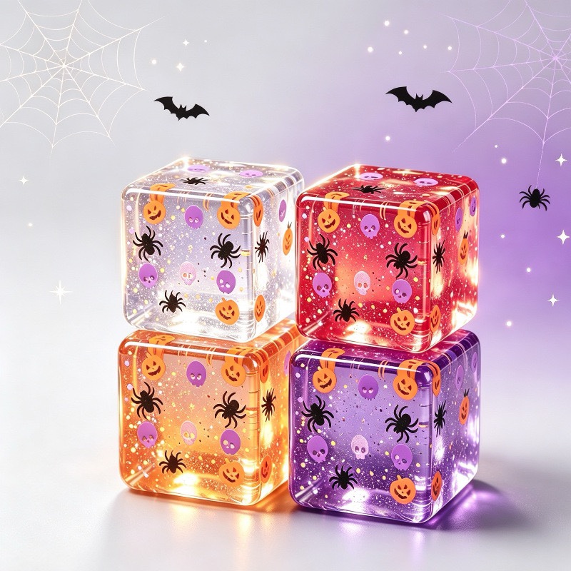 
Halloween Cube Glitter Squeeze Squish Toy, Pumpkin Spider Skull Sensory Fidget Stress Relief Toy

