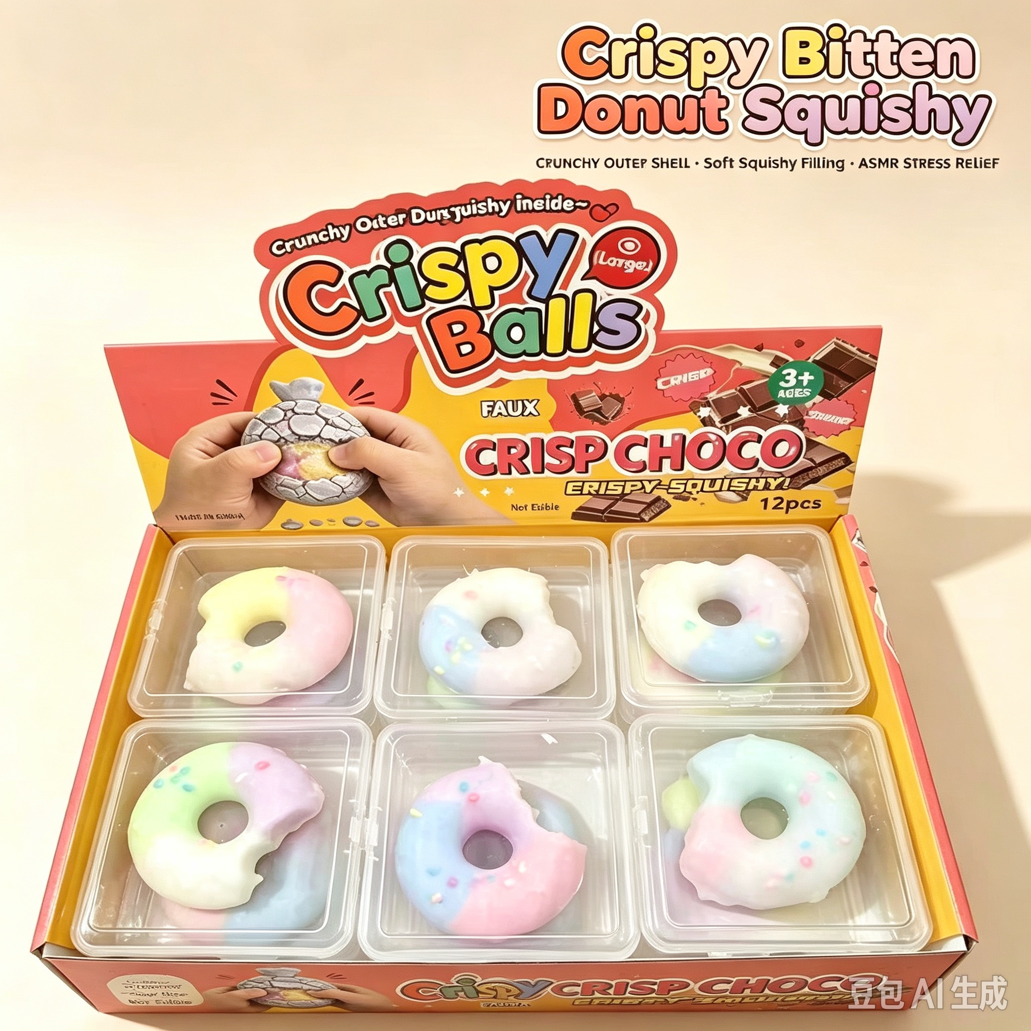 Bitten Donut Crispy Squishy, ASMR Crunch Soft Squeeze Stress Toy