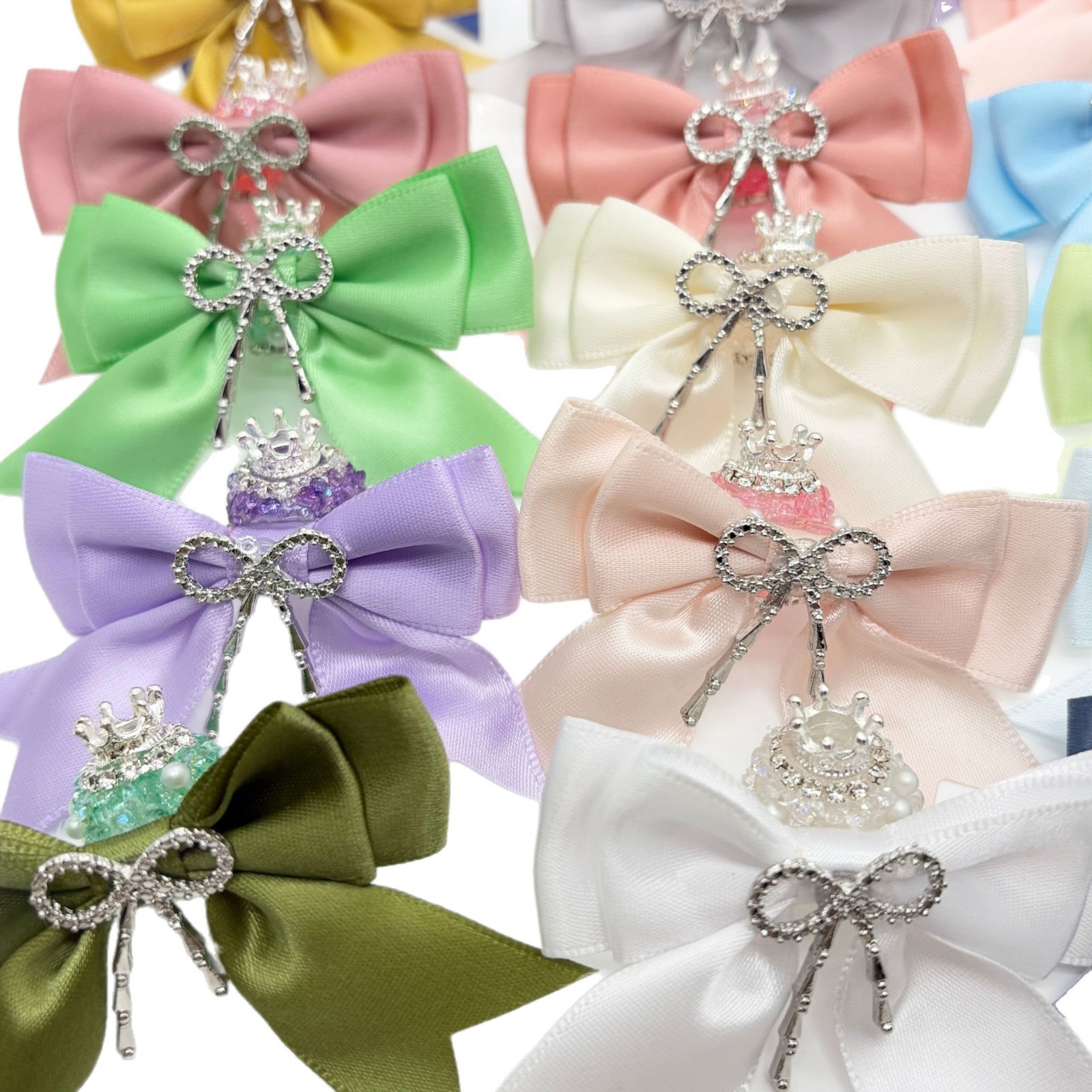Rhinestone Crown Bow Spacer Beads, Satin Bow DIY Pen Accessories, Kawaii Craft Beads for Stationery & Jewelry Making