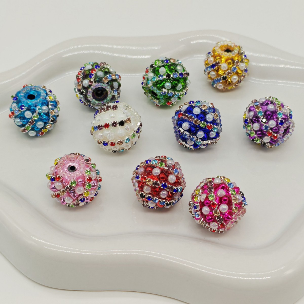 Multi-color Rhinestone Pearl Spacer Bead, DIY Bling Craft Bead for Pen Making & Jewelry Accessories
