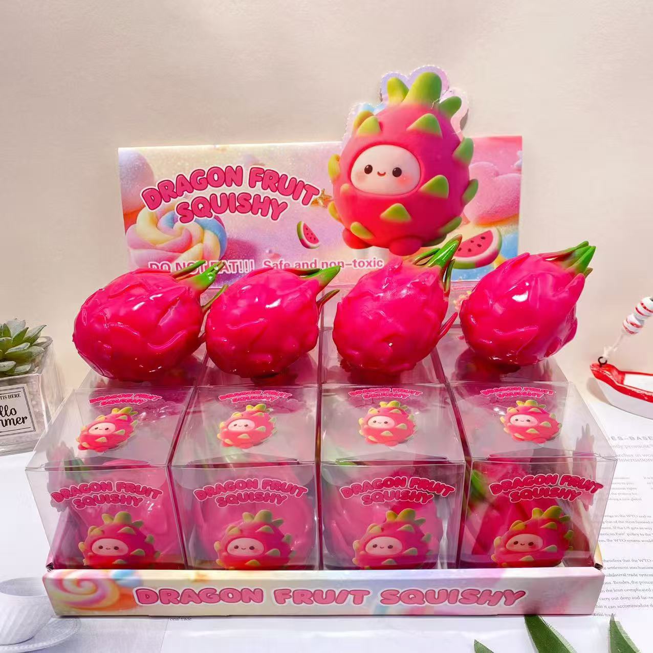 Dragon Fruit Squishy Toy, Cute Simulation Fruit Soft Squeeze Fidget Stress Relief Toy