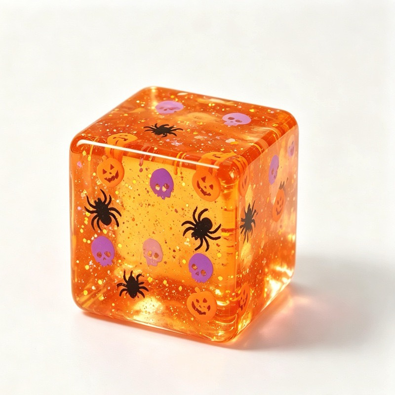 
Halloween Cube Glitter Squeeze Squish Toy, Pumpkin Spider Skull Sensory Fidget Stress Relief Toy

