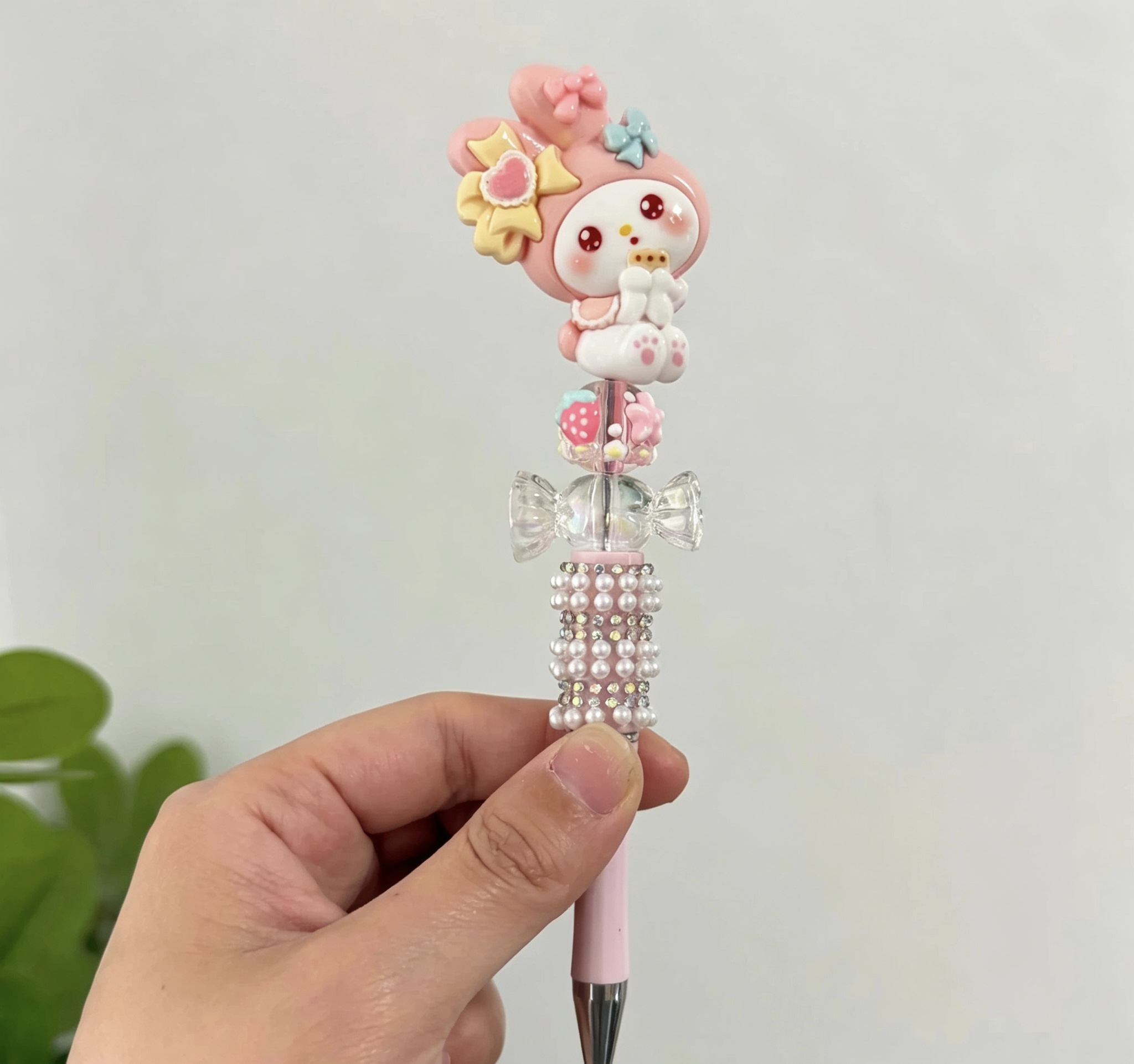 My Melody Doll Beaded Ballpoint Pen, Handmade Pink DIY Bead Pen Cute Stationery Gift