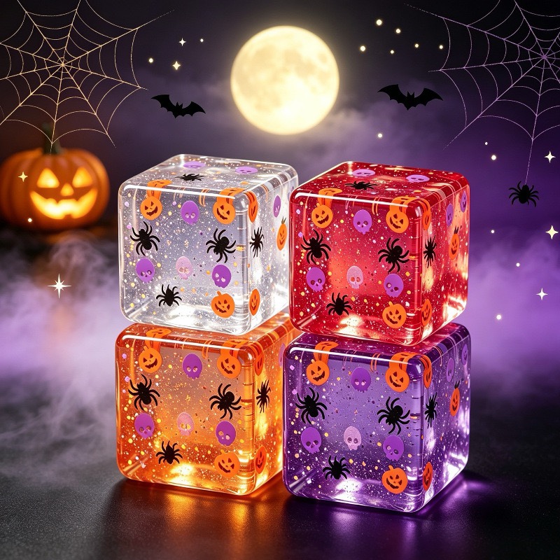 
Halloween Cube Glitter Squeeze Squish Toy, Pumpkin Spider Skull Sensory Fidget Stress Relief Toy

