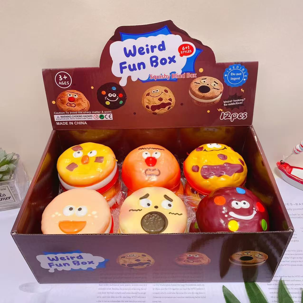 Weird Fun Box Funny Face Squishy | Slow Rise Cookie Burger Stress Relief Toy

