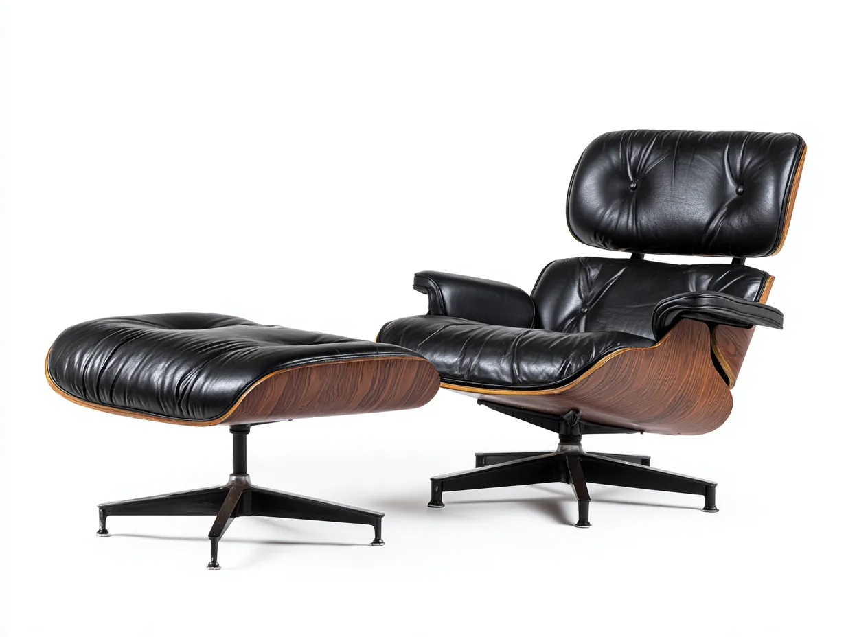 Loungesessel 84×85×86 cm - Leder/Schwarz/Braun - Drehbarer Wohnzimmer-Sessel mit Holzschale und Fußhocker-Zariaradwell