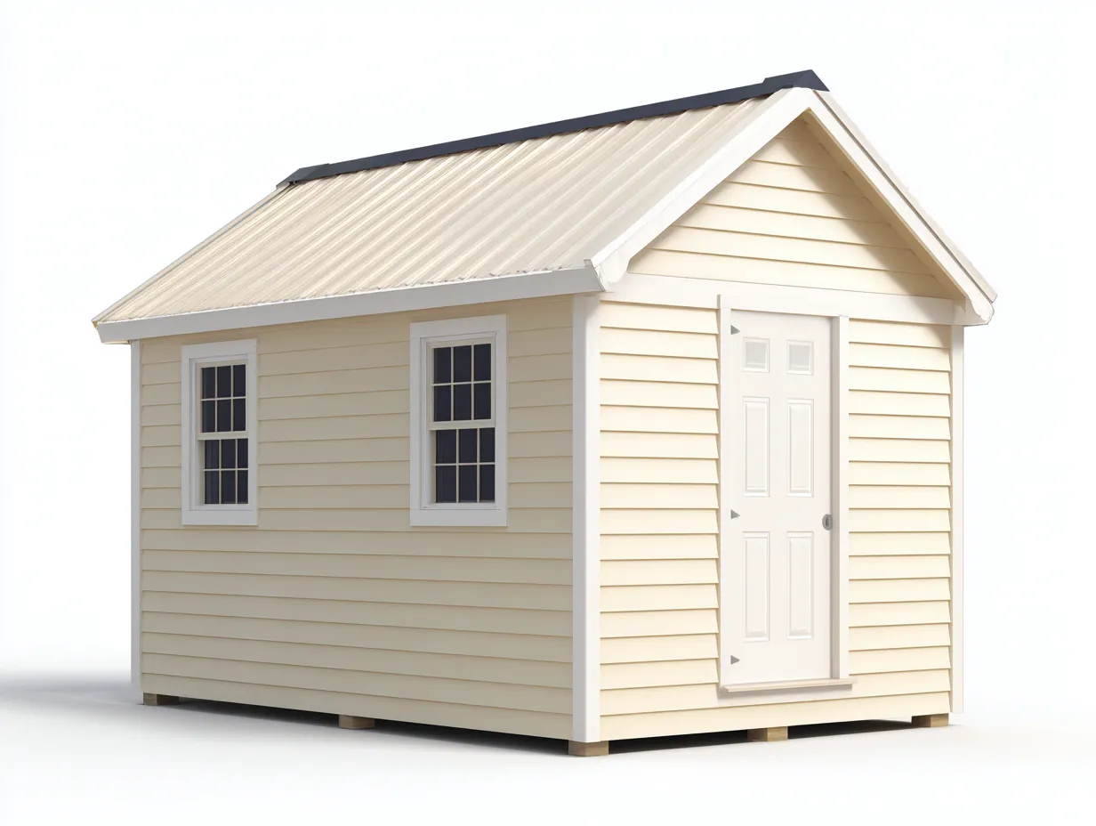 Gartenhäuschen 285×225×252 cm - Beige/Weiß - Holzoptik mit Satteldach und Seitenfenstern-Zariaradwell