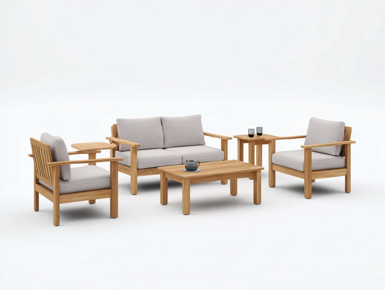 Gartentisch- und Stuhlset 290×230×86 cm - Holz und Stoff - grau/holz - für den Außenbereich - 6-teiliges Loungeset-Zariaradwell