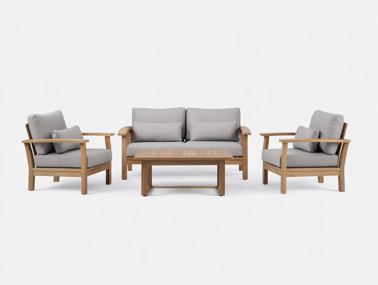Gartentisch- und Stuhlset 270×220×88 cm - Holz und Stoff - grau/holz - für den Außenbereich - 4-teiliges Loungeset-Zariaradwell