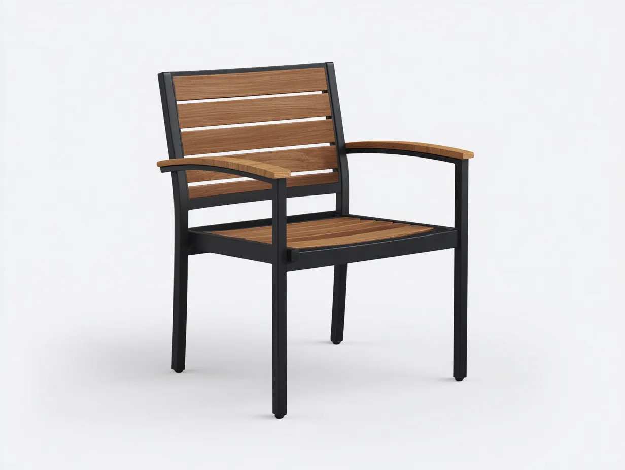 Metall-Holz-Outdoor-Freizeitstuhl 61×64×89 cm - Braun Schwarz - Armlehnenstuhl für Im Freien-Zariaradwell
