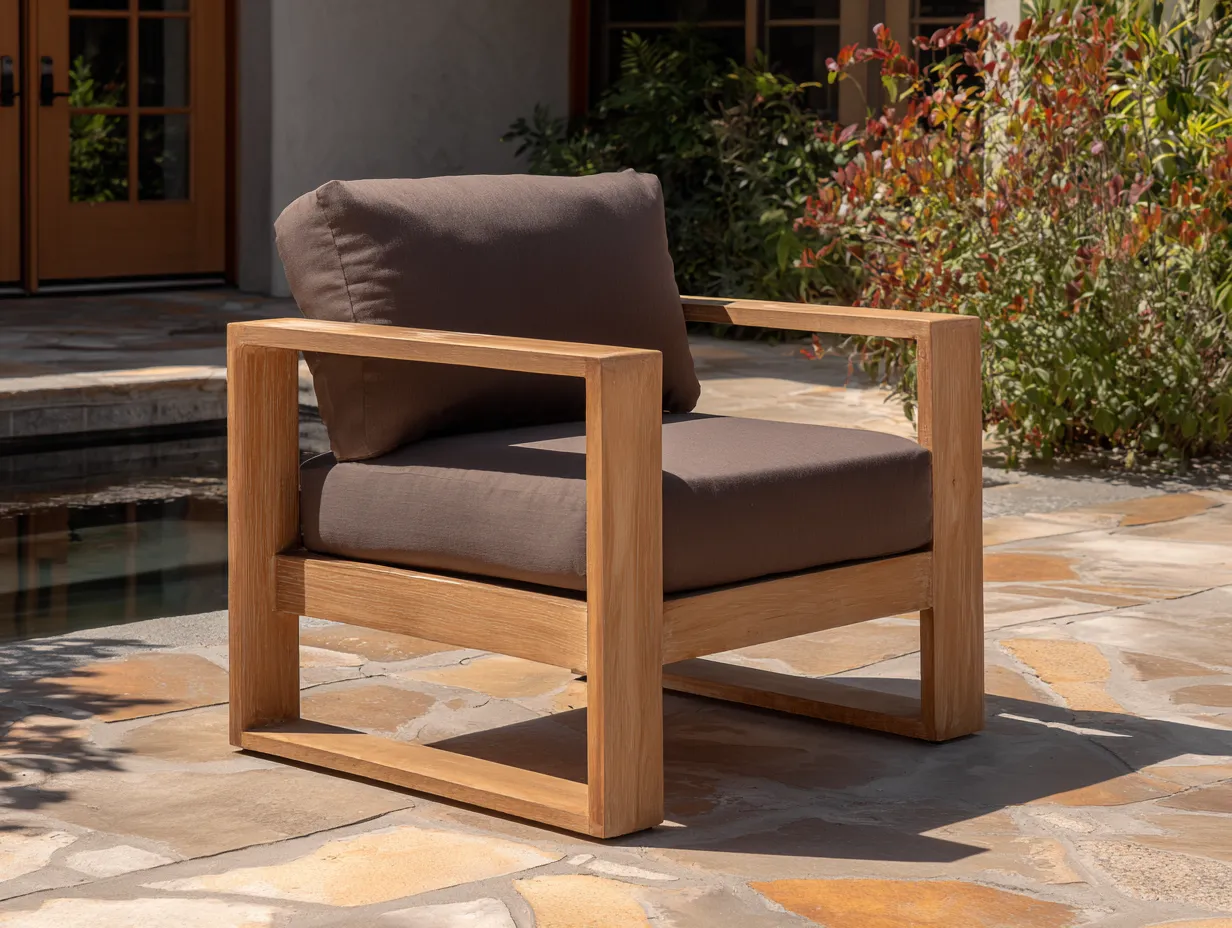Outdoor-Freizeitstuhl 78×82×86 cm - Holz/Braun - gepolsterter Loungesessel mit Armlehnen für Terrasse-Zariaradwell