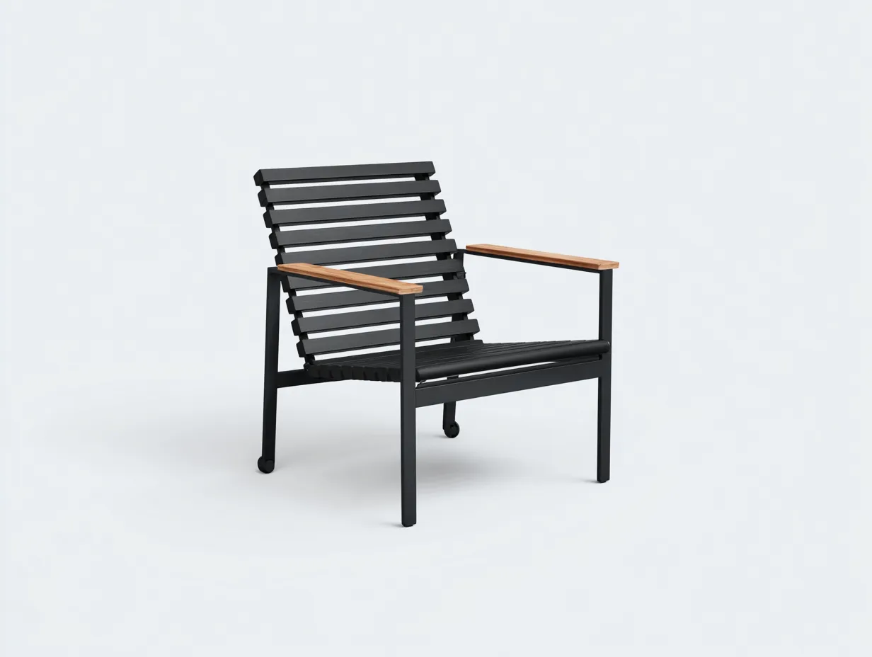 Lamellen-Outdoor-Freizeitstuhl 68×79×91 cm - Schwarz Braun - Loungeform mit Armauflagen für Im Freien-Zariaradwell