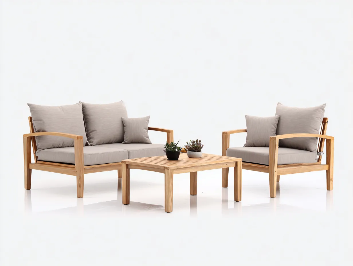 Holz-Gartentisch- und Stuhlset 255×215×86 cm - Natur Beige - Geradlinige Loungeform für Im Freien-Zariaradwell