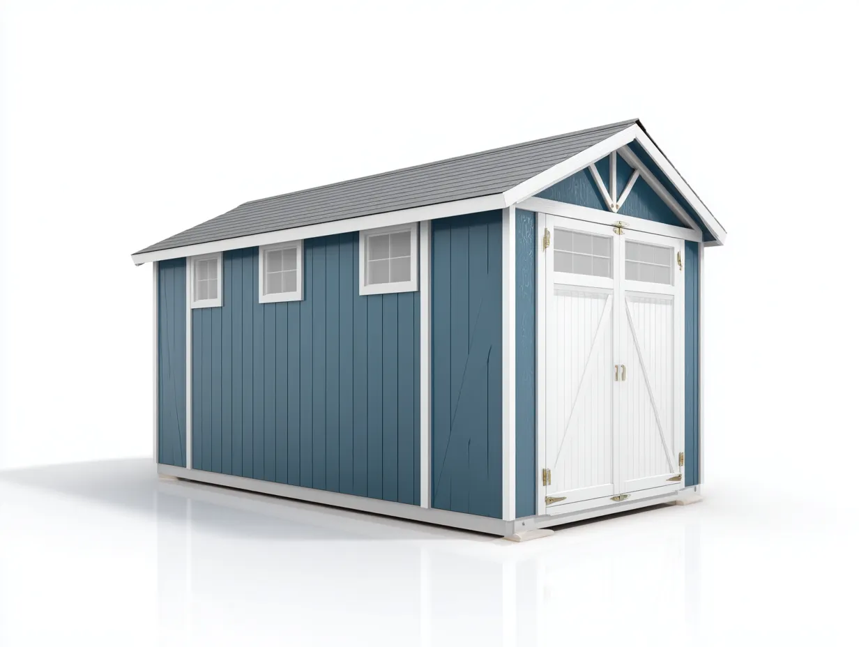 Gartenhäuschen 320×240×255 cm - Blau/Weiß - Holzoptik mit Satteldach und Doppeltür-Zariaradwell