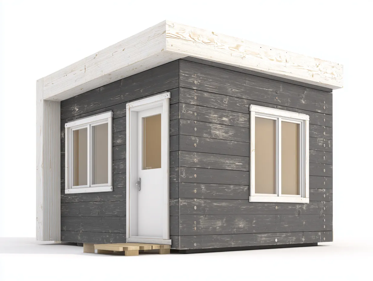Gartenhäuschen 260×220×230 cm - Grau/Weiß - Holzoptik mit Flachdach und Fenstern-Zariaradwell