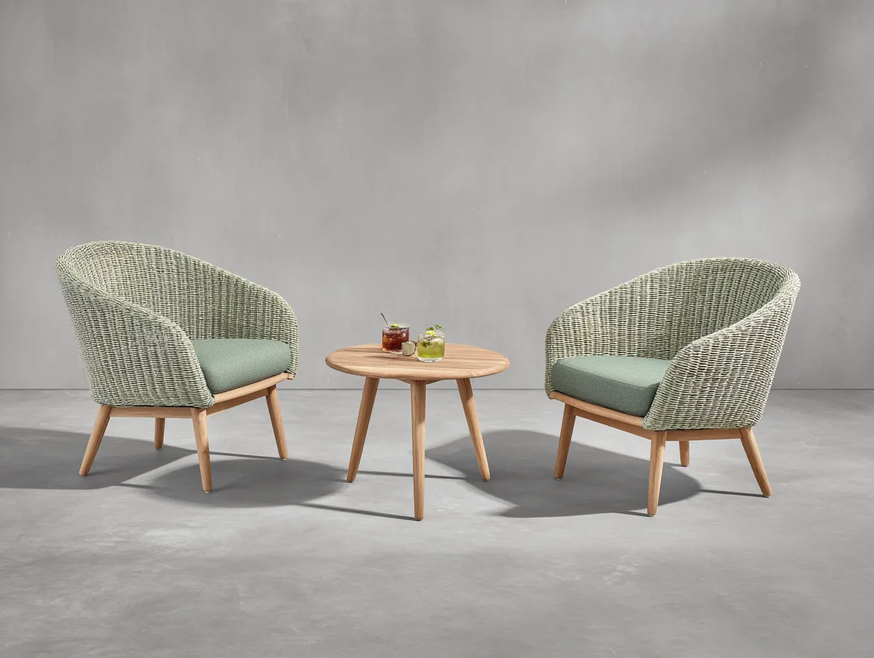 Gartentisch- und Stuhlset 200×170×82 cm - Geflecht und Holz - grün/holz - für den Außenbereich - 3-teiliges Bistroset-Zariaradwell