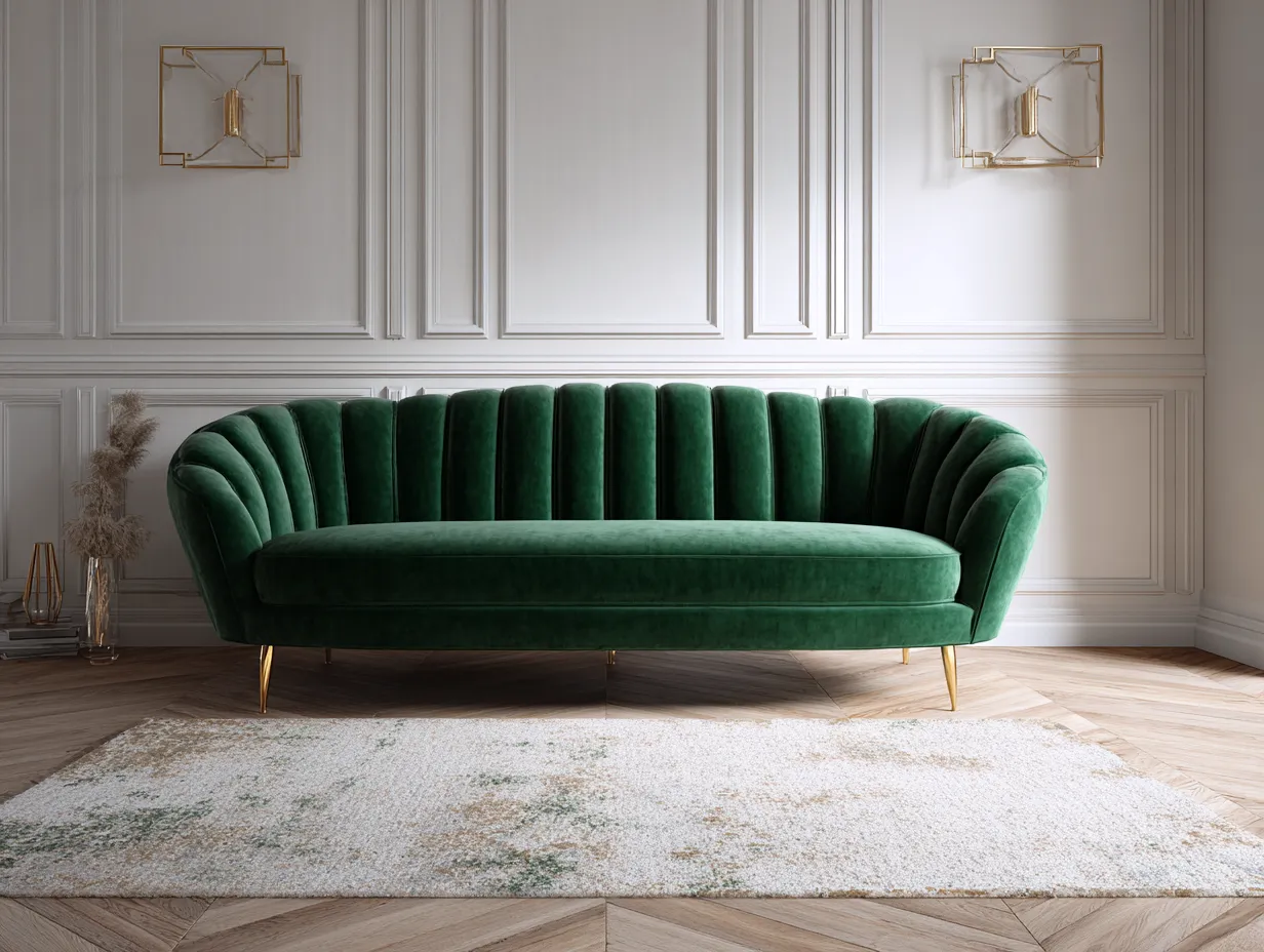3-Sitzer Sofa 224×92×79 cm - Stoff/Grün - Geschwungenes Wohnzimmer-Sofa mit vertikal gepolsterter Rückenlehne-Zariaradwell